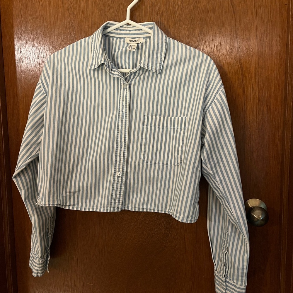 Striped cropped button up